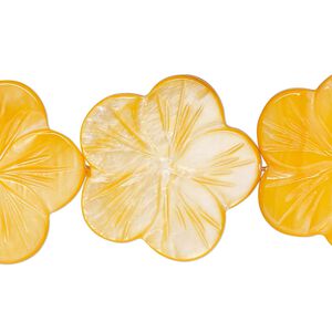 Mother-of-pearl shell 1pkg1, carved flat flower bead 15.5 to 16 inch bright orange 24x23mm-26x25mm