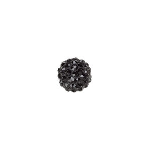 Bead, glass rhinestone / epoxy / resin, black, 10mm round. Sold individually.