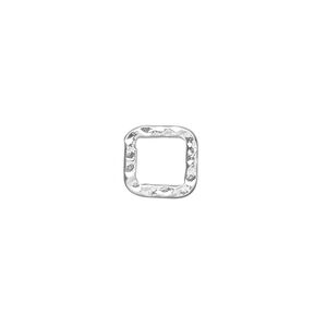 Component, silver-plated steel, 10x10mm double-sided hammered open square. Sold per pkg of 12.