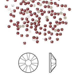 Flat back 1440pk scarlet foil back, Swarovski&reg; 1.7-1.9mm rose round SS5 2058