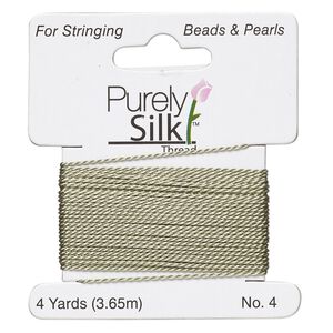 Thread, Purely Silk&trade; 2pkg2yd, olive green, medium-heavy, size #4, 24-pound test, card.