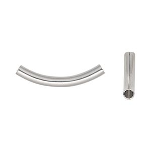 Bead 1pkg10 stainless steel, 26x3mm curved tube