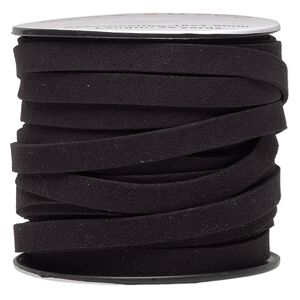 Cord, faux suede, black, 10mm flat. Sold per 25-yard spool.