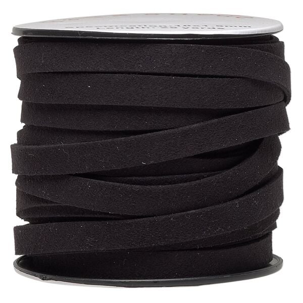 Cord, faux suede, black, 10mm flat. Sold per 25-yard spool. image number 0