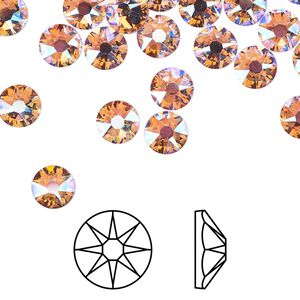 Flat back 144pk light rose shimmer foil back, Crystal Passions&reg; 6.32-6.5mm rose round SS30 2088