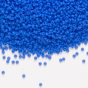 Seed bead, Miyuki, glass, pkg/35g, #15 rocaille, opaque matte cyan blue, (RR-417F).