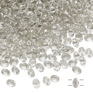 Bead, Preciosa Twin&trade;, Pressed Twin, Czech pressed glass, transparent silver-lined clear, 5x2.5mm oval with 2 holes. Sold per 10-gram pkg.