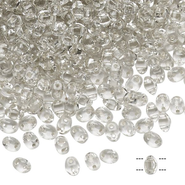 Bead, Preciosa Twin&trade;, Pressed Twin, Czech pressed glass, transparent silver-lined clear, 5x2.5mm oval with 2 holes. Sold per 10-gram pkg. image number 0