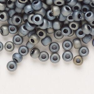 Seed bead, Miyuki, glass, pkg/25g, #6 rocaille, opaque matte metallic silver grey, (RR-2002).