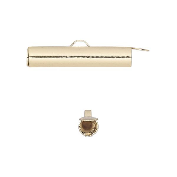 End bar 1pkg10 gold-finished, 26x5mm round tube / fold-in ends / 4mm inside diameter, brass image number 0