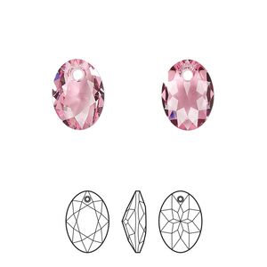 Drop 2pk rose, Crystal Passions&reg; 11.5mm pendant elliptic cut 6438