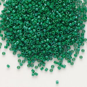 Seed bead, Delica&reg; 1pkg50g glass, #11 round, opaque green / outside dyed (DB-0656)