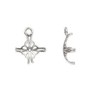Drop, JBB Findings, antique silver-plated brass, 15mm round with 8-prong 12mm rivoli setting. Sold per pkg of 2.