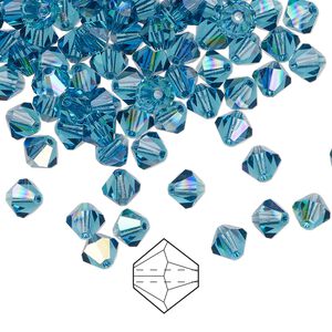 Bead 24pk indicolite AB, Preciosa Czech crystal 5mm bicone