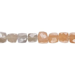 Multi-moonstone 1pkg1, hand-cut set pattern faceted cube bead natural 10 inch 6x6mm-8x7mm