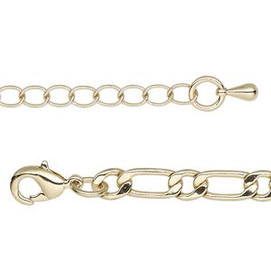 Chain 1pkg1 gold-plated long & short, 5mm flat oval / lobster claw clasp, brass 16 inch