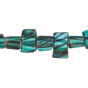 Mother-of-pearl shell 1pkg1, triangle tube bead 14 inch dark teal and black 6x6mm-10x8mm