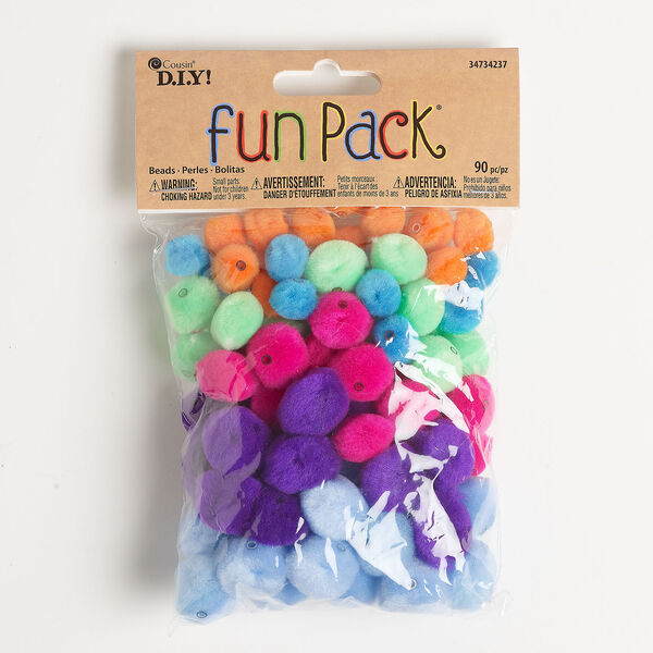 Bead mix 1pkg90, fabric and plastic, mixed colors, 13mm / 15mm / 20mm pom-pom. image number 0