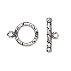 Clasp toggle 1pkg10 enamel, 15mm round, stainless steel / black enamel 1-strand