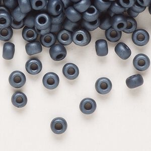 Seed bead, Miyuki, glass, pkg/250g, #6 rocaille, opaque matte gunmetal, (RR-2001).