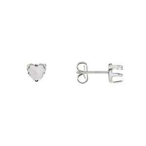Earstud 1pkg4 Snap-Tite&reg; sterling silver, 5mm heart 5-prong setting / earnuts, 2 pair
