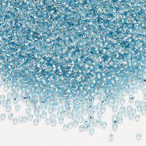 Seed bead, Miyuki, glass, pkg/250g, #15 rocaille, transparent silver-lined aqua (RR-18).