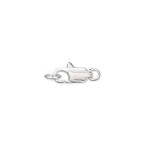 Clasp lobster claw 1pkg100 silver-plated, 12x5mm / closed jump ring, brass 1-strand