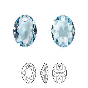 Drop 1pk aquamarine, Crystal Passions&reg; 16mm pendant elliptic cut 6438