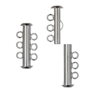 Clasp slide lock 1pkg10 gunmetal-plated, 21x6mm tube, brass 3-strand