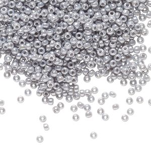 Seed bead, Miyuki, glass, pkg/250g, #11 rocaille, opaque luster ghost grey, (RR-443).