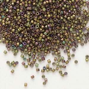 Seed bead, Delica&reg;, glass, pkg/50g, #11 round, opaque matte metallic gold iris grey dusk (DB-1055).