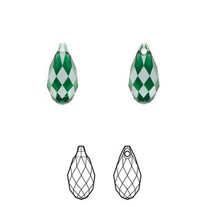 Briolette 144pk majestic green, Swarovski&reg; 13x6.5mm pendant drop 6010