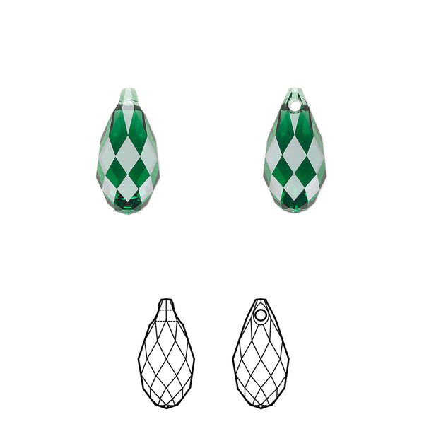 Briolette 144pk majestic green, Swarovski&reg; 13x6.5mm pendant drop 6010 image number 0