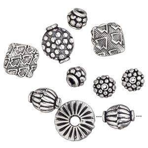 Bead mix 1pkg10 silver-plated, 7x6mm-14x8mm mixed shape, copper antique