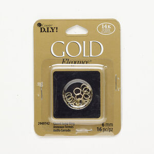 Jump ring 1pkg16 gold-finished, 6mm round, 20 gauge / 4.4mm inside diameter / steel