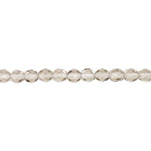 Bead, Czech fire-polished glass, smoke, 4mm faceted round. Sold per pkg of 1,200 (1 mass).