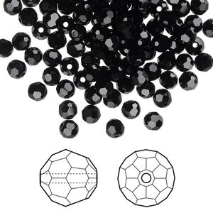 Bead 12pk jet, Crystal Passions&reg; 4mm round 5000
