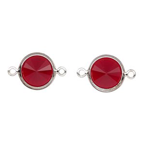 Link, Vintage Crystal&trade;, crystal and silver-plated brass, Siam, 12mm rivoli. Sold per pkg of 2.