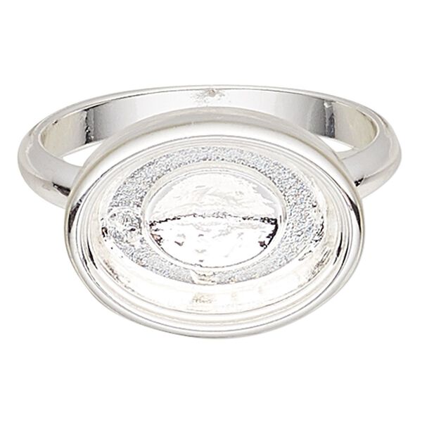 Ring, Almost Instant Jewelry&reg;, silver-plated "pewter" (zinc-based alloy), 16x12mm oval with 14x10mm oval setting, size 8. Sold individually. image number 0