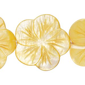 Mother-of-pearl shell 1pkg1, carved flat flower bead 15 inch golden yellow 29x28mm-31x30mm