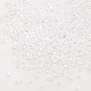 Seed bead, Delica&reg;, glass, pkg/7.5g, #11 round, opaque rainbow white pearl (DB-0202).