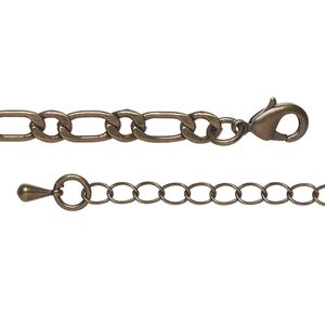 Chain 1pkg1 brass-plated long & short, 5mm flat oval / lobster claw clasp, antique brass 16 inch