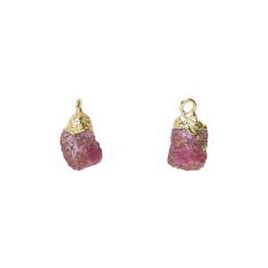 Drop 1pkg1 gold-plated electrocoated sterling silver and pink tourmaline (natural), 8x5mm-9x7mm hand-cut nugget