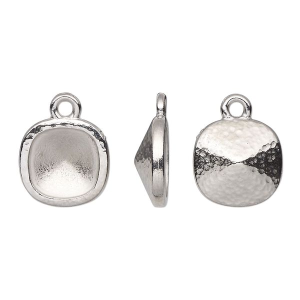 Drop, TierraCast&reg;, Almost Instant Jewelry&reg;, white bronze-plated pewter (tin-based alloy), 13mm hammered square with 10mm cushion glue-in setting (4470). Sold per pkg of 2. image number 0