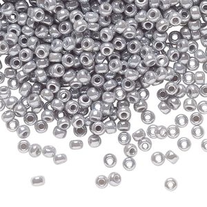 Seed bead, Miyuki, glass, pkg/50g, #8 rocaille, opaque luster ghost grey, (RR-443).