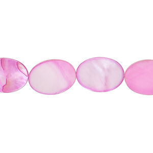Mother-of-pearl shell 1pkg1, flat oval bead 15 inch mountain pink 14x10mm-14x11mm