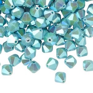 Bead 288pk turquoise AB 2X, Preciosa Czech crystal 6mm bicone
