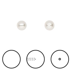Pearl 1pkg4 white, Crystal Passions&reg; 6mm half-drilled round 5818