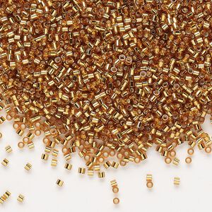 Seed bead, Delica&reg;, glass, pkg/7.5g, #15 round, transparent silver-lined marigold (DBS-1201).