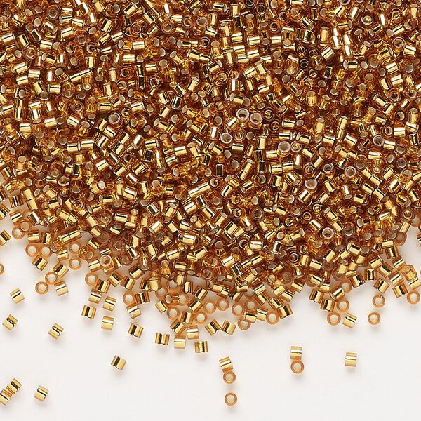 Seed bead, Delica&reg;, glass, pkg/7.5g, #15 round, transparent silver-lined marigold (DBS-1201). image number 0